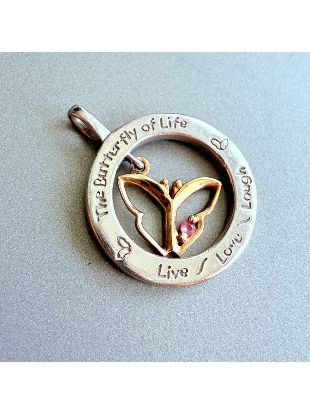 14K Gold Ruby Butterfly Of Life Cancer Hope Charm Sterling 925 Pendant Live Love - Picture 5 of 5